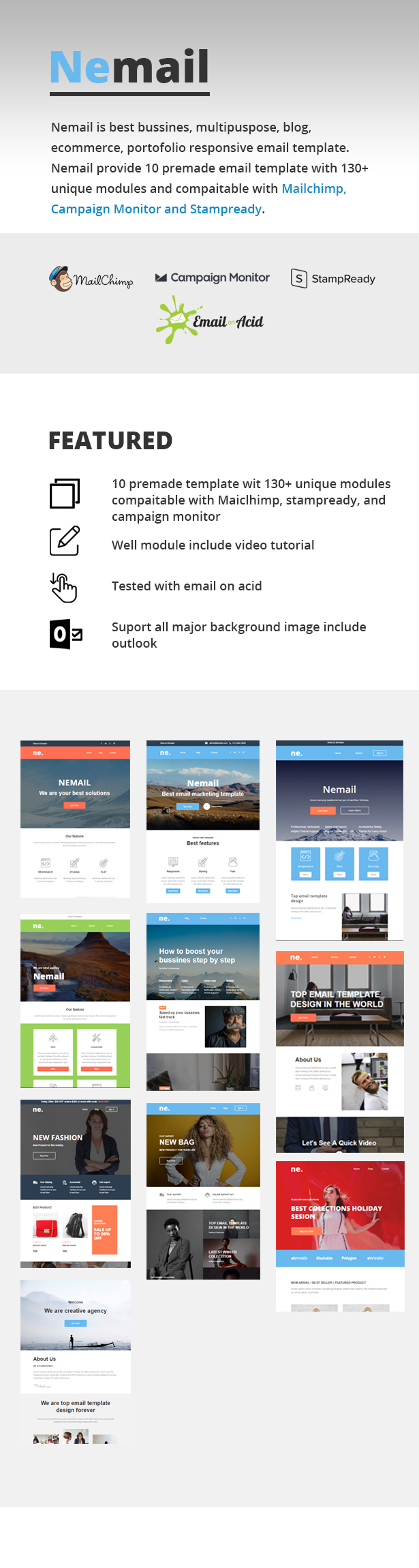 NEMAIL - Best Responsive Email Template with 130+ Modules + Stampready Builder and MailChimp Editor - 1